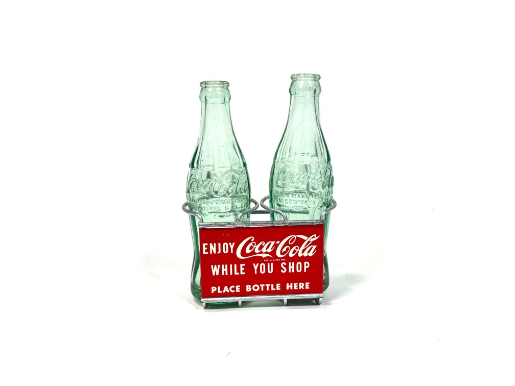 NOS 1950s Coca-Cola grocery store shopping cart metal bottle holder.