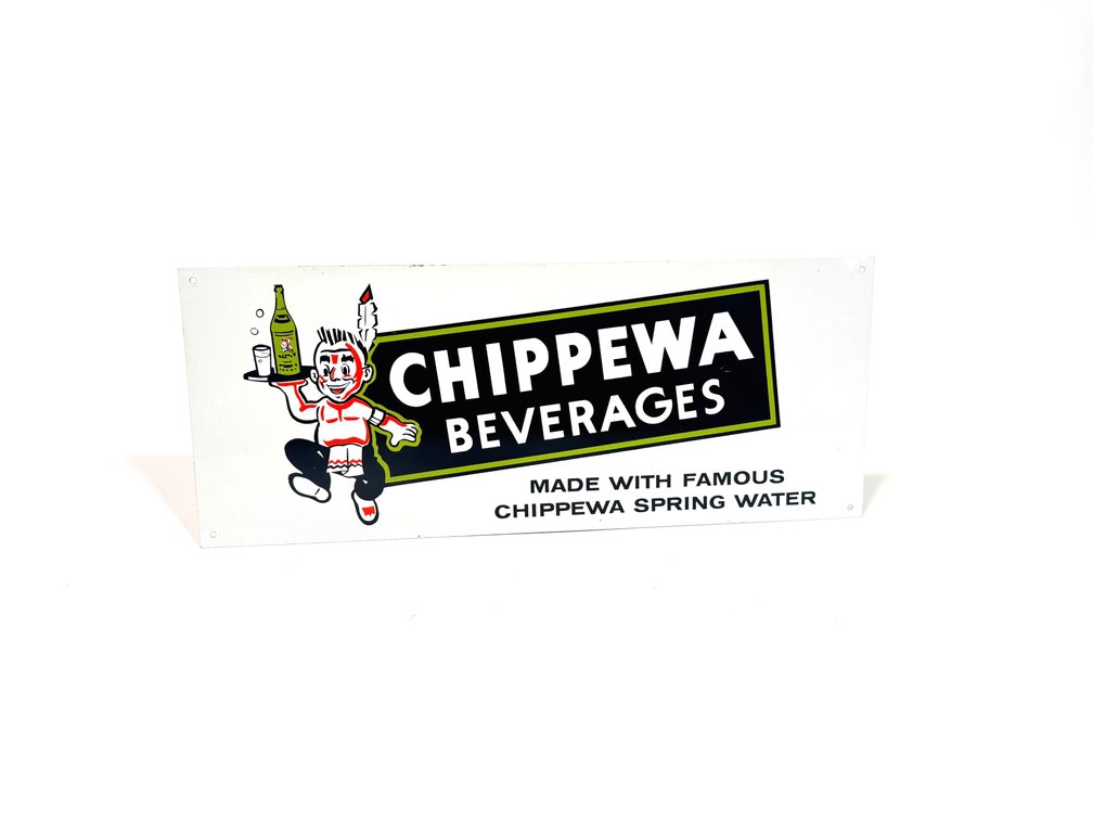 Unusual early 1960s Chippewa Beverages single sided tin sign.