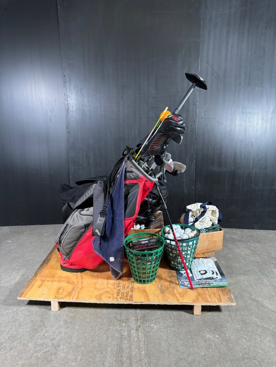 Lot of Ping golf clubs with golf items & accessories