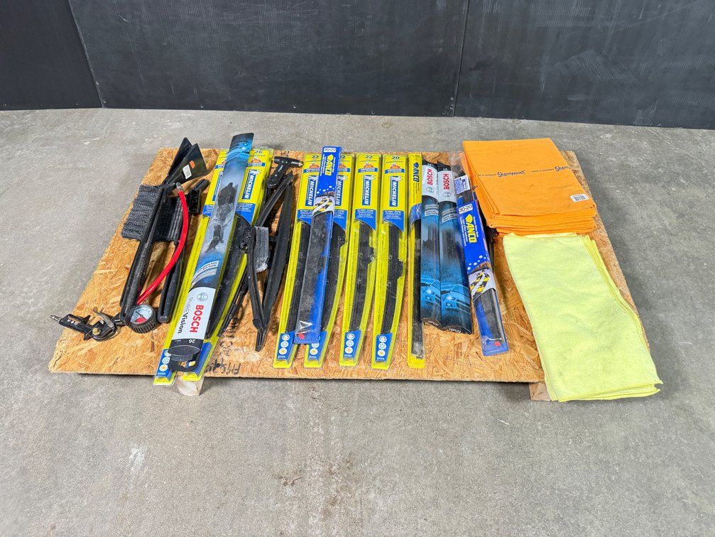 Large lot of NOS wiper blades and new micro fiber towlels.