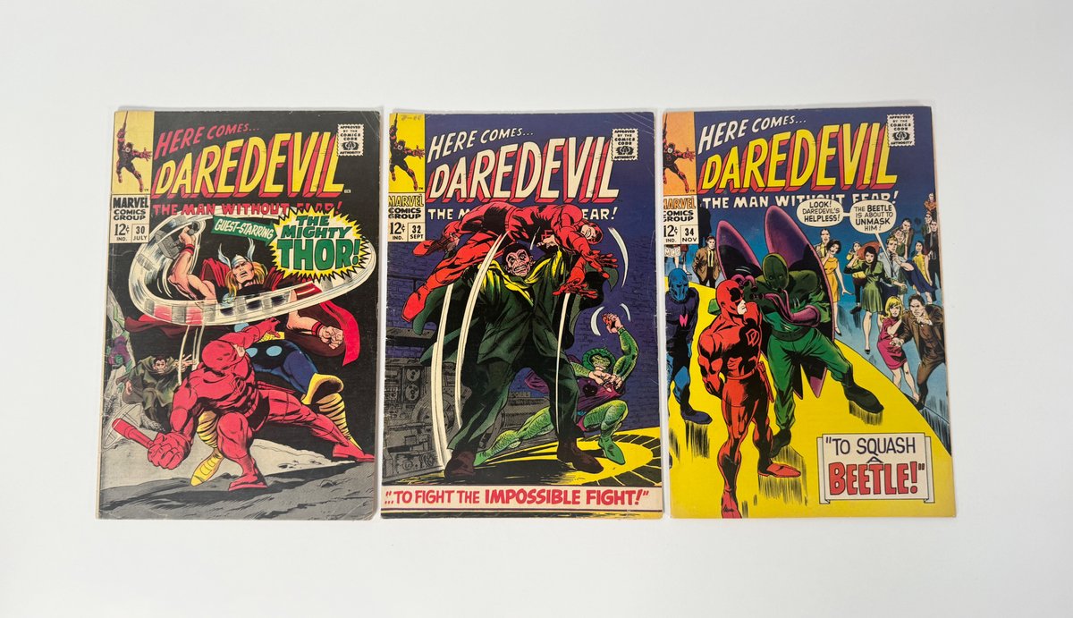 Lot of three 1967 Here Comes...Daredevil, The Man Without Fear! comics by Marvel.