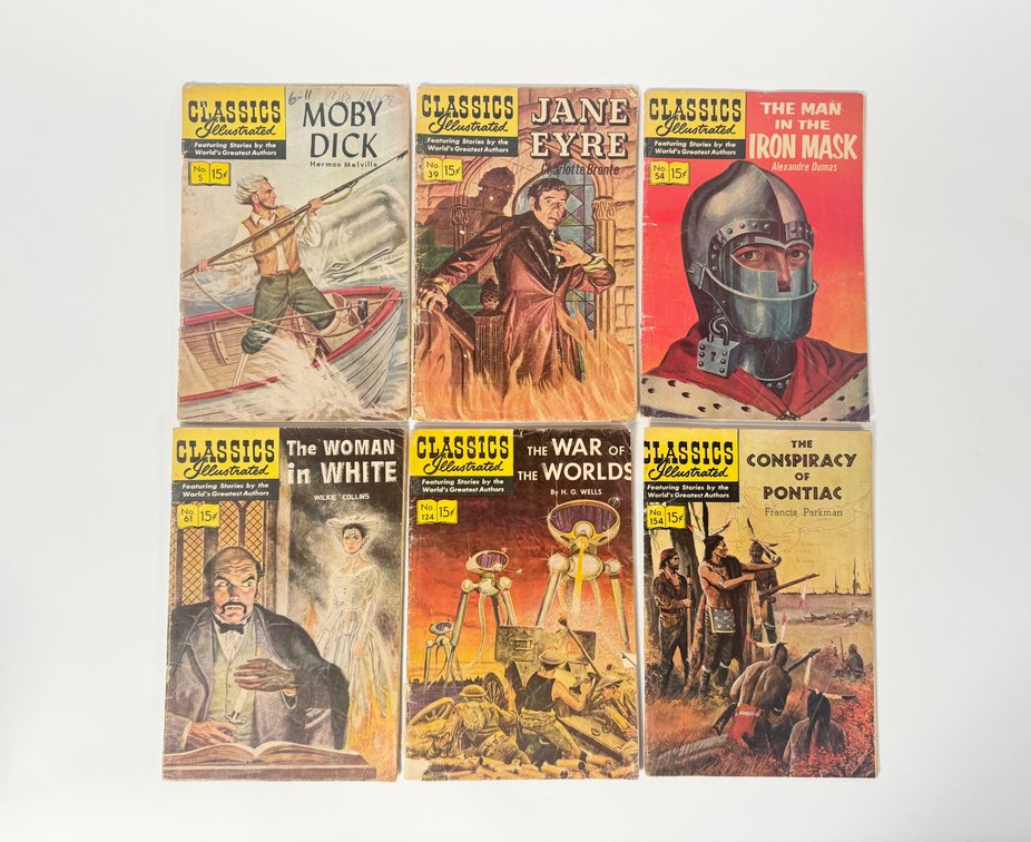 Lot of six Classics Illustrated comics featuring stories by the world's greatest authors. 