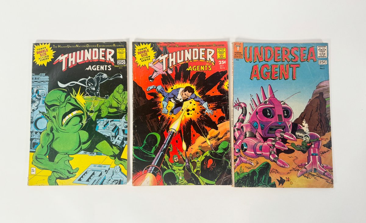 Lot of three T.H.U.N.D.E.R Agents and Undersea Agent comics by Tower Action Series.