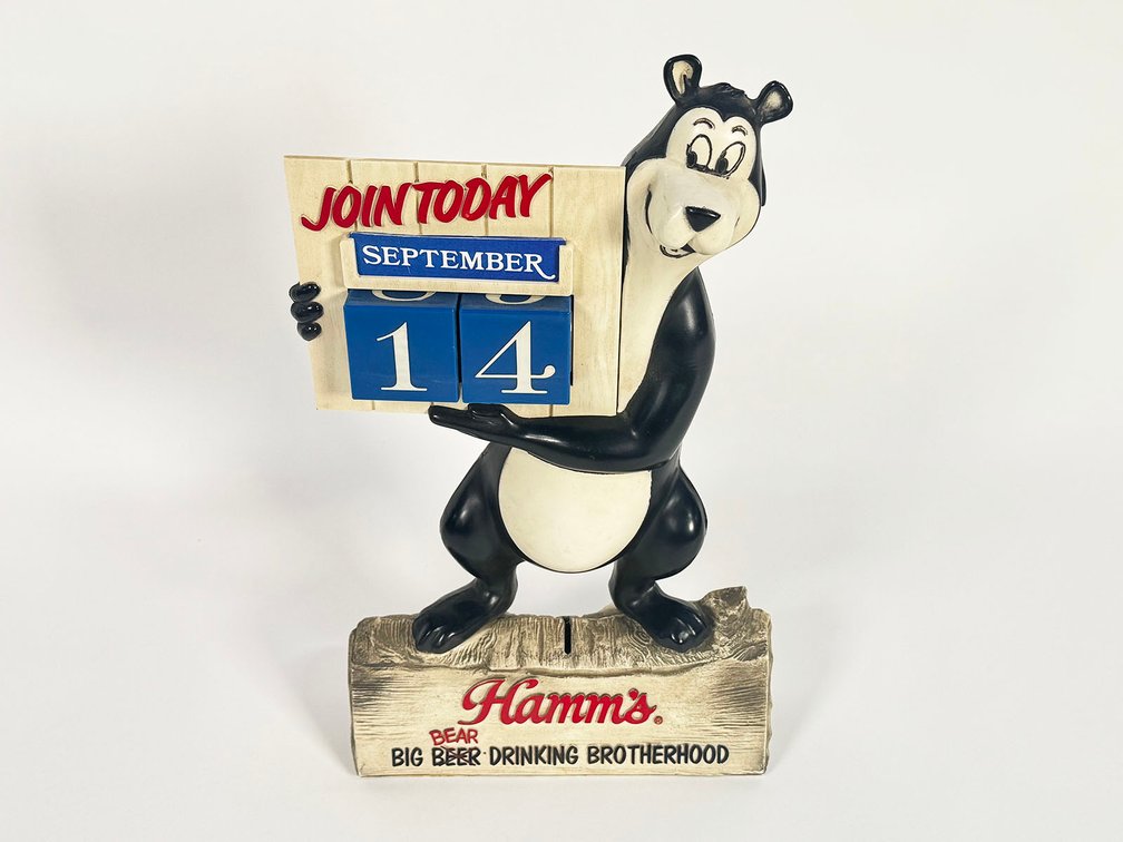 1960s Hamm's Beer three-dimensional bear shaped bar back calendar. 
