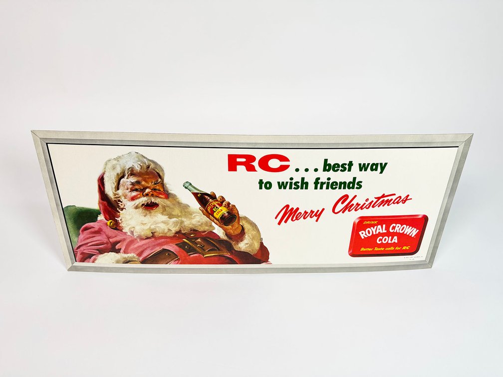 NOS 1950s Royal Crown Cola - Merry Christmas single-sided cardboard trolly sign. 