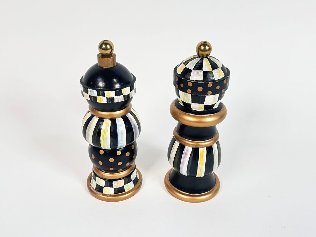 MacKenzie-Childs salt and pepper grinder in Courtly Check. 