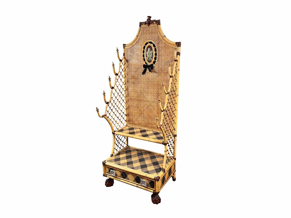 Rare MacKenzie-Childs Rattan & Bamboo, Wicker, Vivaldi Ajiro, Weave Reading Room Rack. 