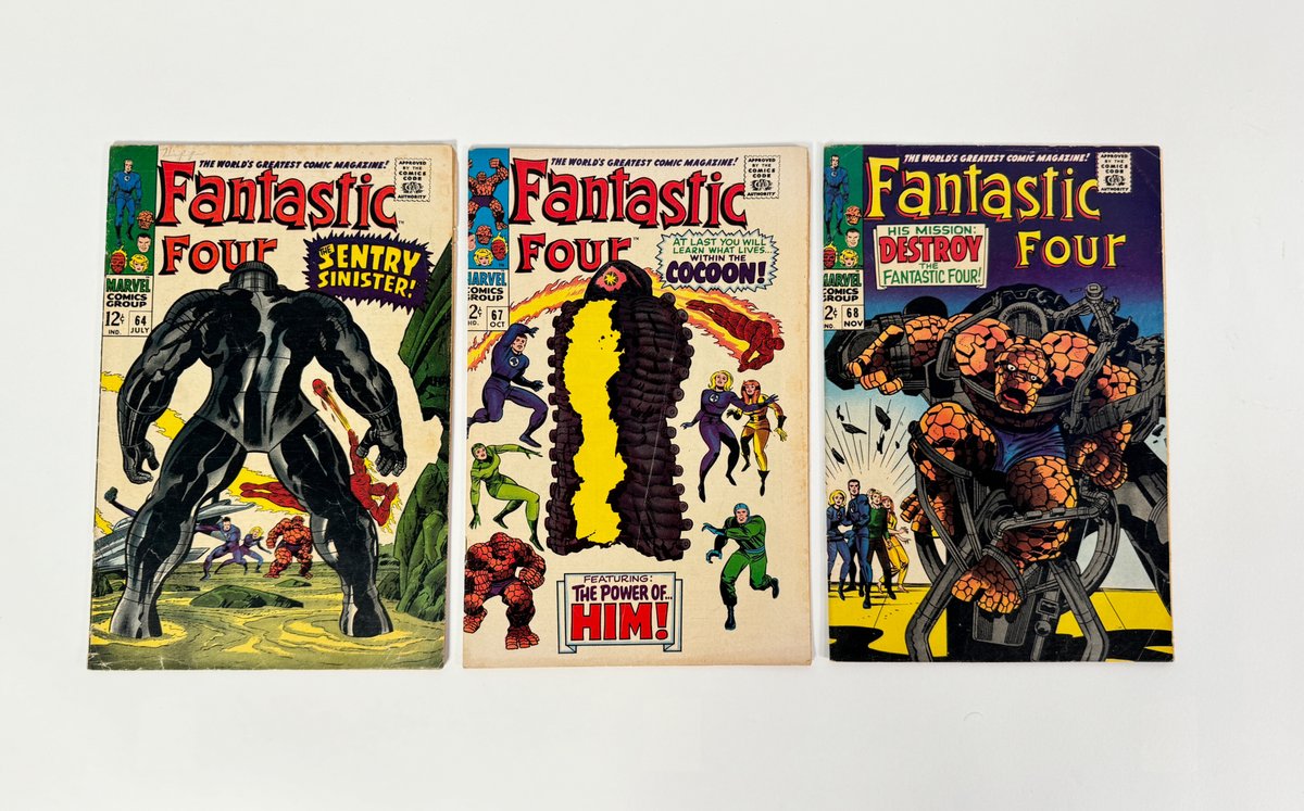 Lot of three 1967 Fantastic Four comics by Marvel.