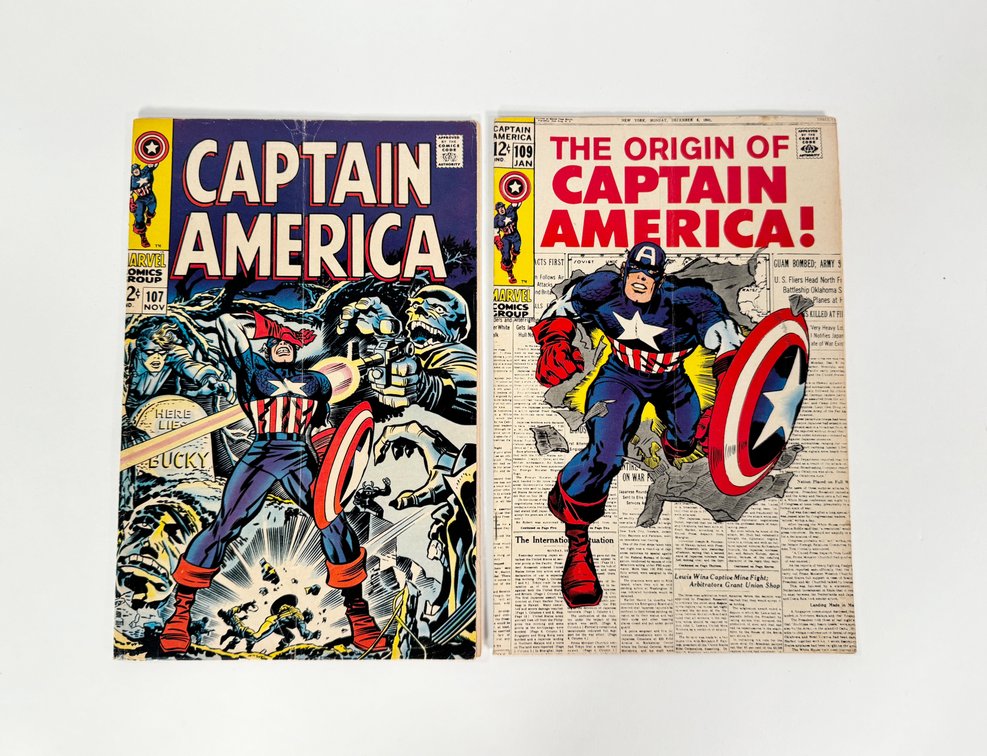 Lot of two 1968/1969 Captain America comics by Marvel. 