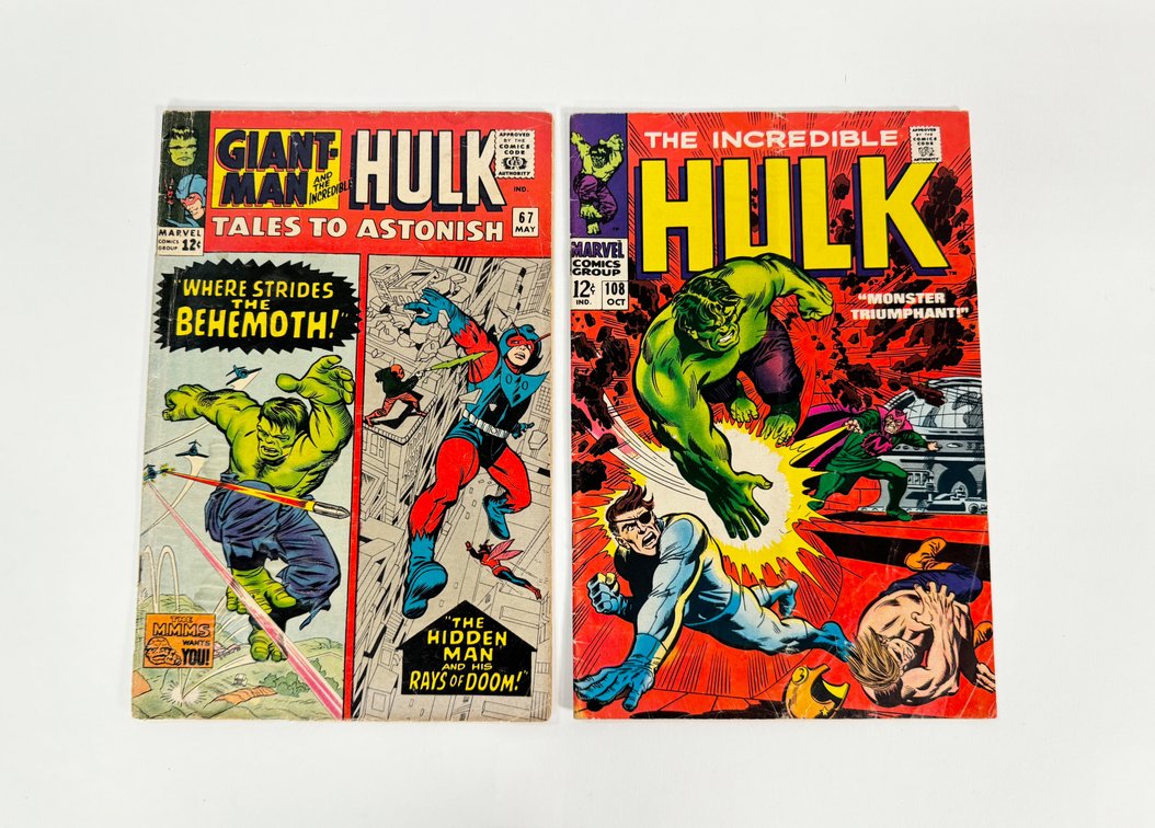 Lot of two 1965 and 1968 Tales to Astonish and The Incredible Hulk comics by Marvel. 