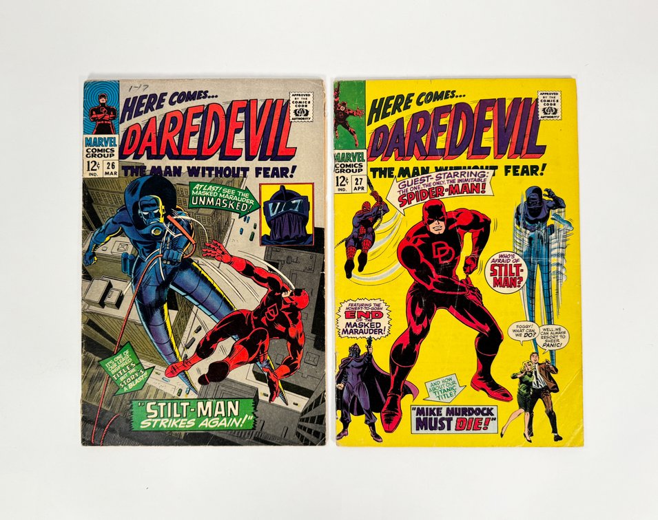 Lot of two 1967 Here Comes...Daredevil, The Man Without Fear! comics by Marvel. 