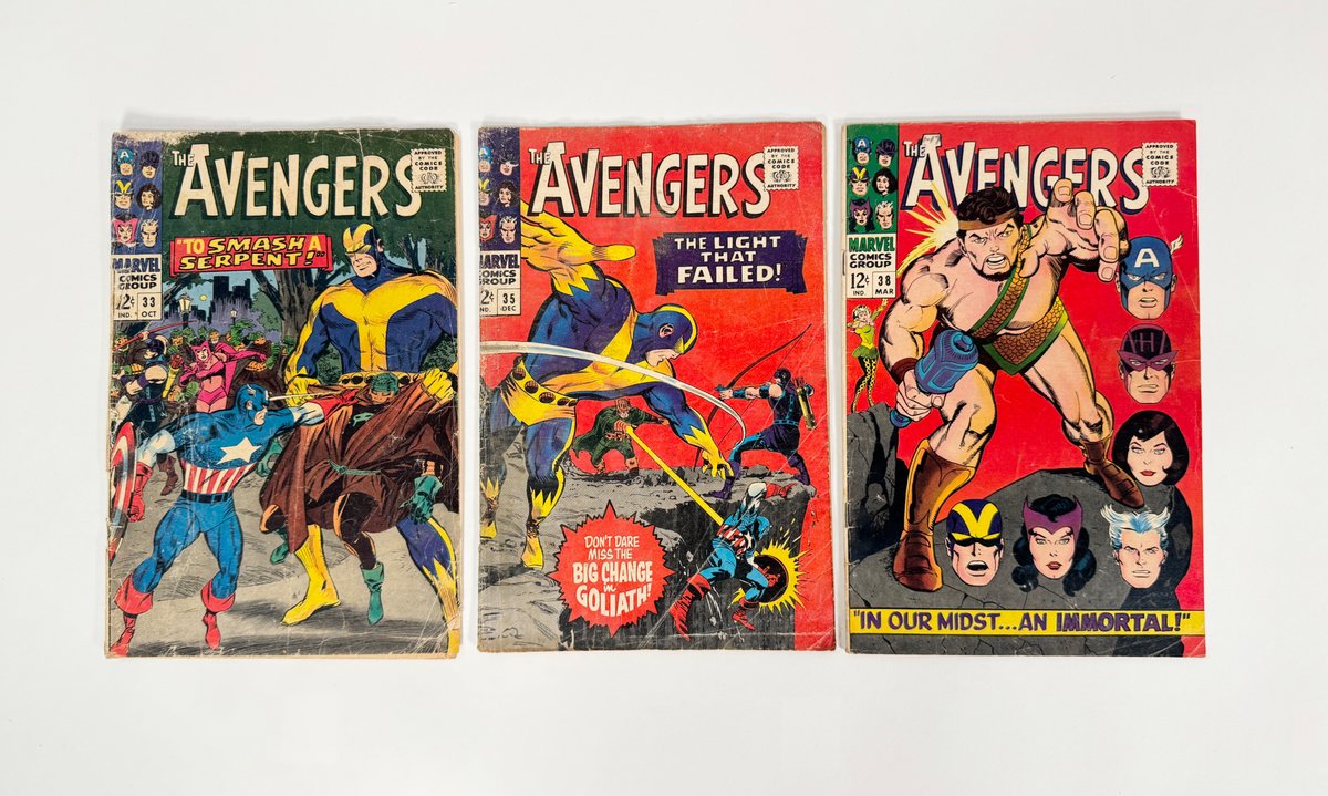 Lot of three 1966 and 1967 Avengers comics by Marvel. 
