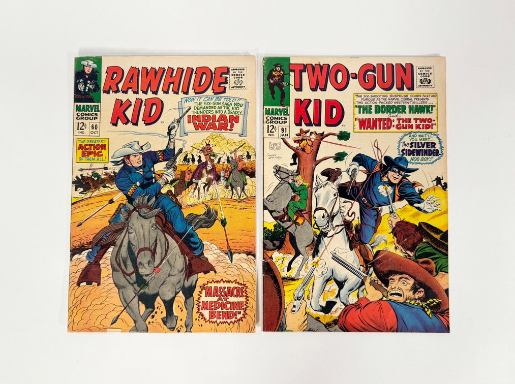 Lot of two 1967 and 1968 Rawhide Kid and Two-Gun Kid comics by Marvel. 