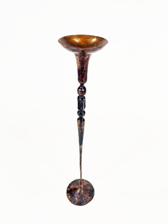 Hessel studios "Bishop Song" copper candle stick.