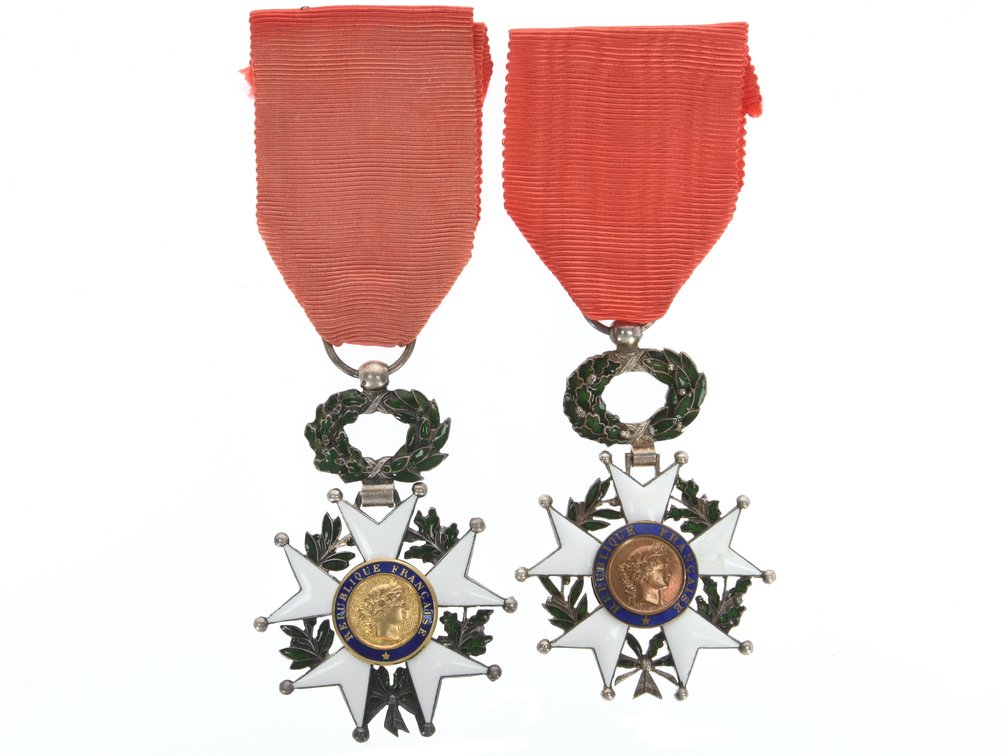 Pair of French Legion of Honor Medal - Chevalier - Post WWII- Fourth / Fifth French Republic