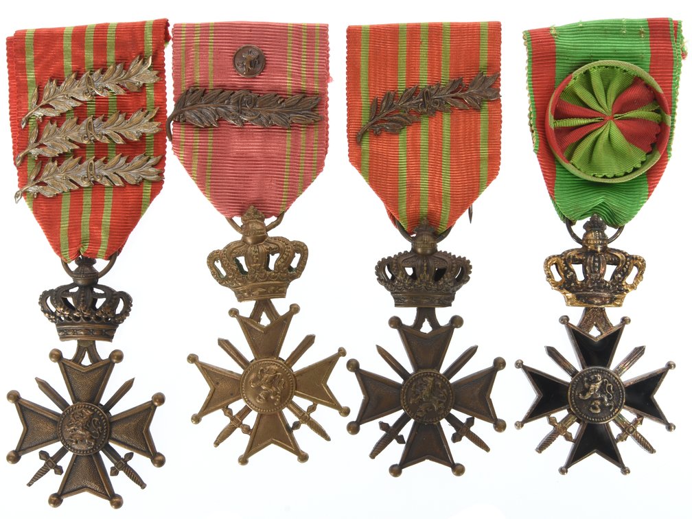 Belgian Military Cross and Croix De Guerre Medals: Lot of Four