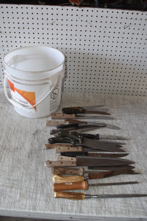 Pail With (25) Various Knives