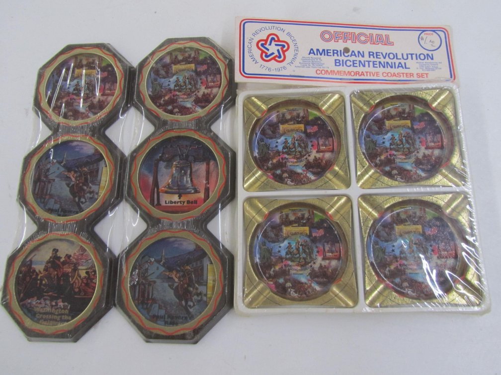 American Revolution Bicentennial Commemorative Coaster Set And Wall Decorations