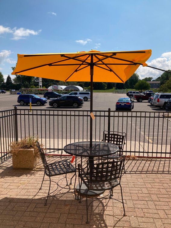 Patio Table With (3) Chairs, Umbrella