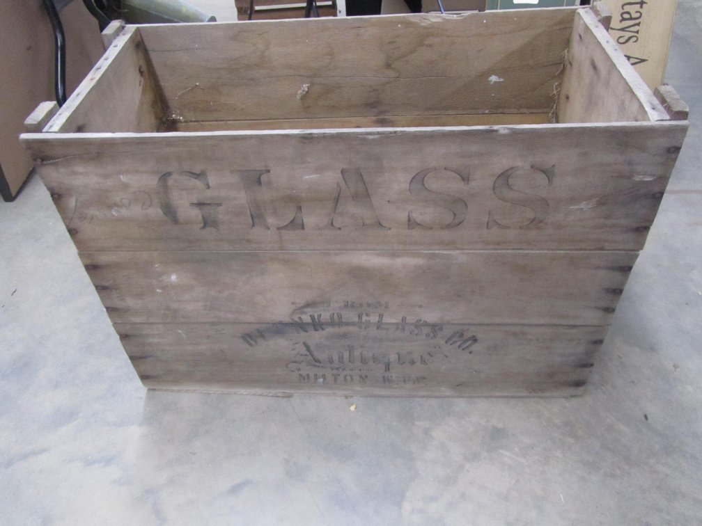 Vintage Wood Crate With Glass Marking