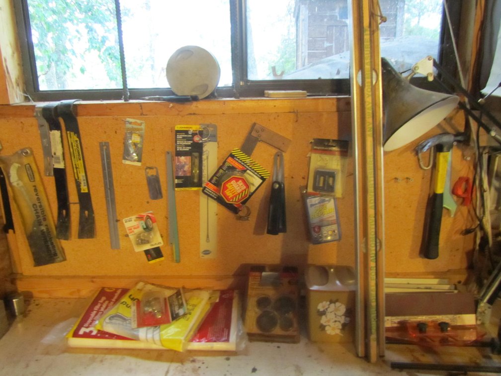 Contents Of Wall Hooks And Bench Top