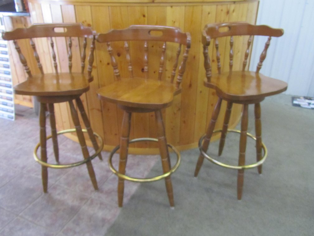 Set Of (3) Wood Swivel Bar Stools