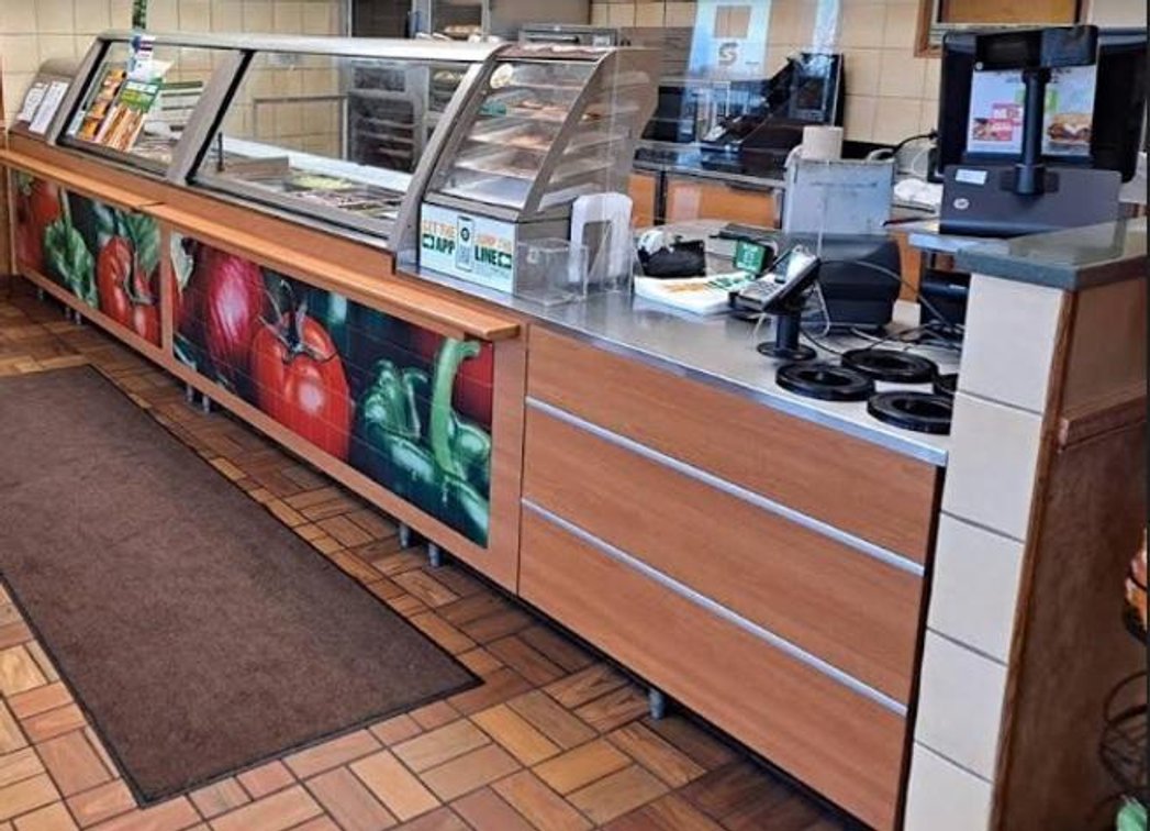 Duke 3 Pc. Front Prep Counter with Sneeze Guard 145"x38", 206" with Register Counter