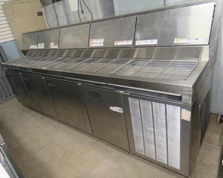 Randell 120" Refrigerated Pizza Prep Table on Wheels
