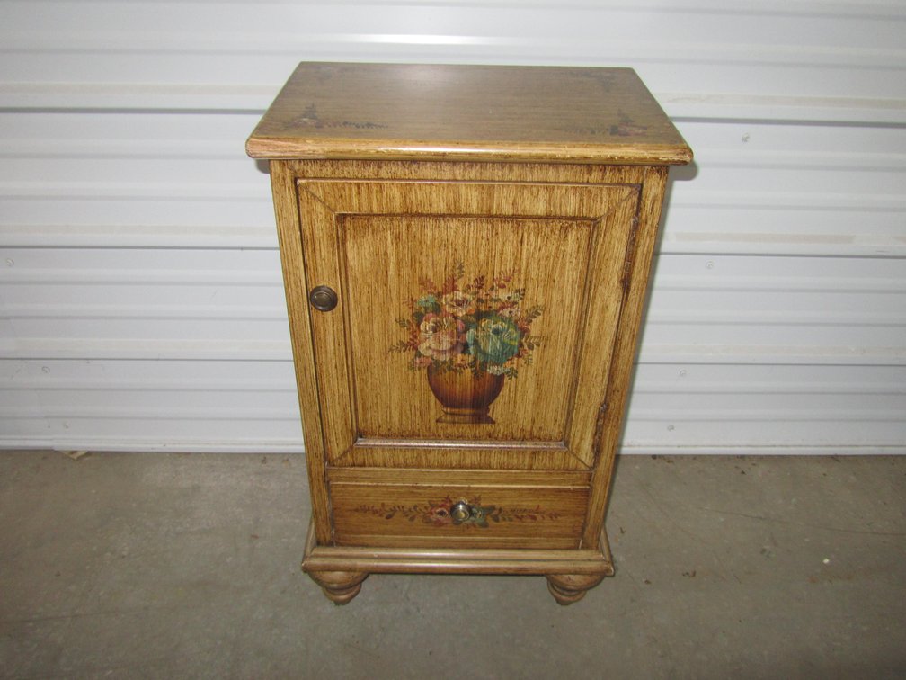 Hand Painted Floral Themed Wood Storage Cabinet