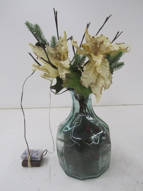 Lighted Artificial Plant And Glass Vase