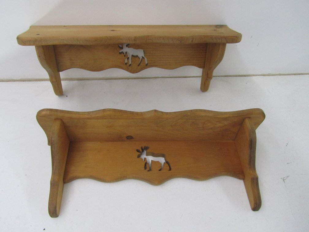 (2) Wood Moose Themed Shelves