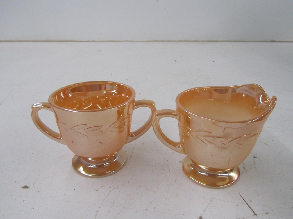 Vintage Fire King Peach Luster Laurel Leaf Cream And Sugar Set
