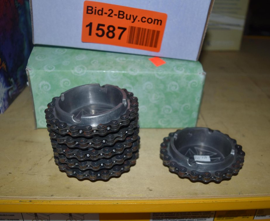 (6) Bike Chain Ash Trays and Assorted Figurines