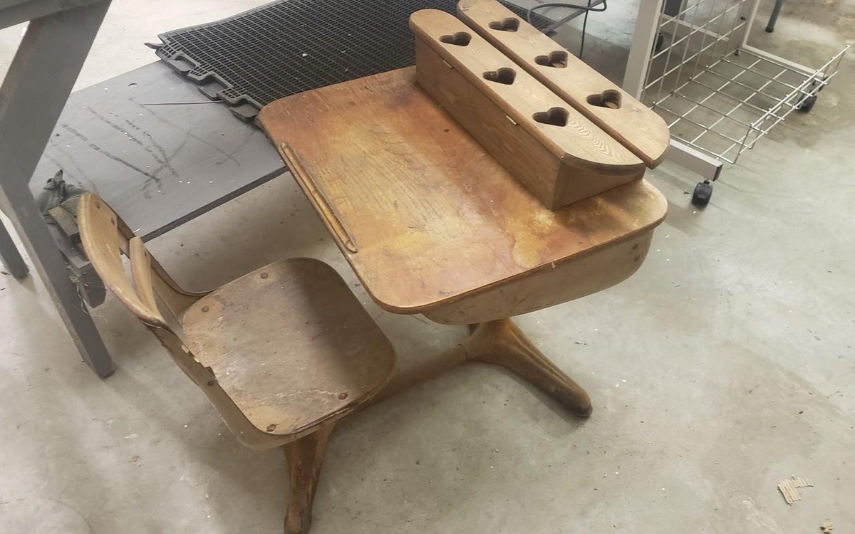 Vintage school desk and shelf