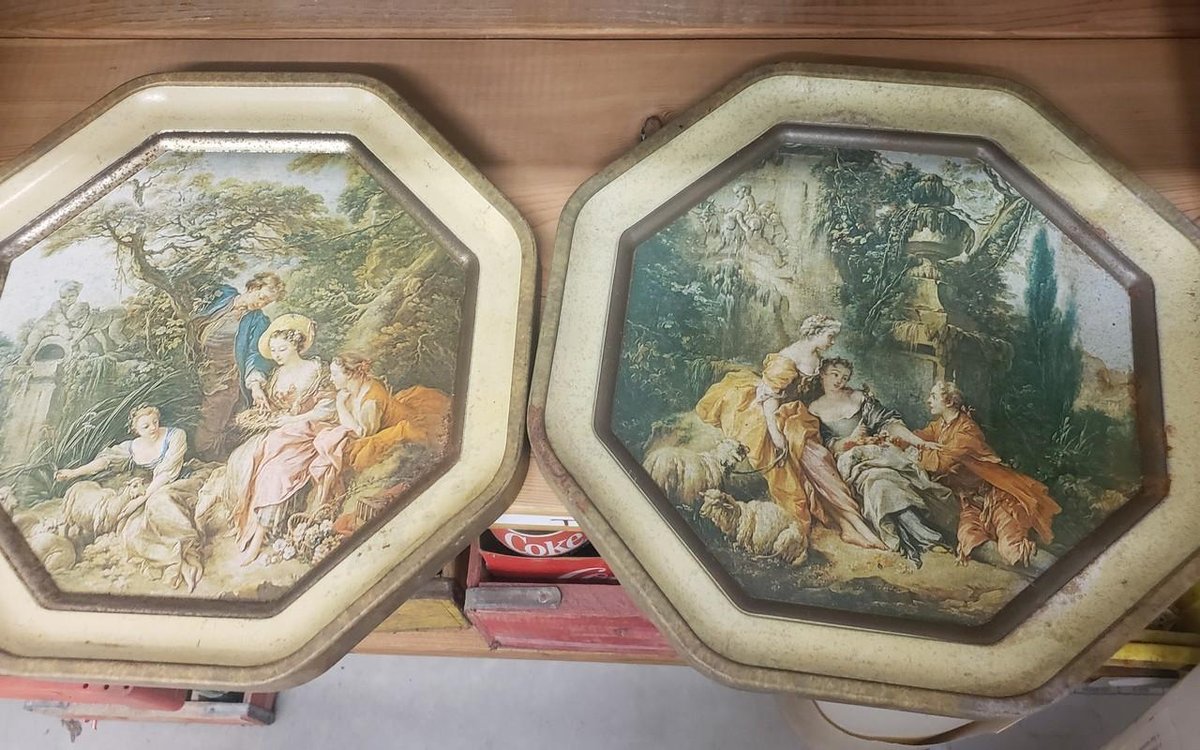 Pair of tin serving trays