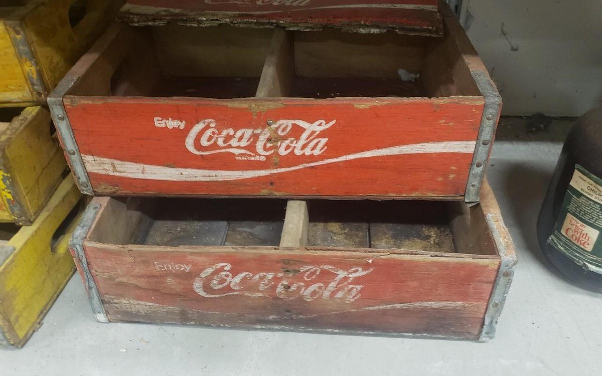 Pair of Red wooden coke crates