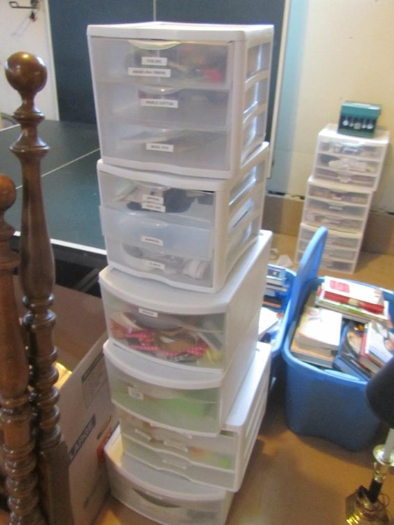 Storage Drawers Filled With Sewing and Knitting Material
