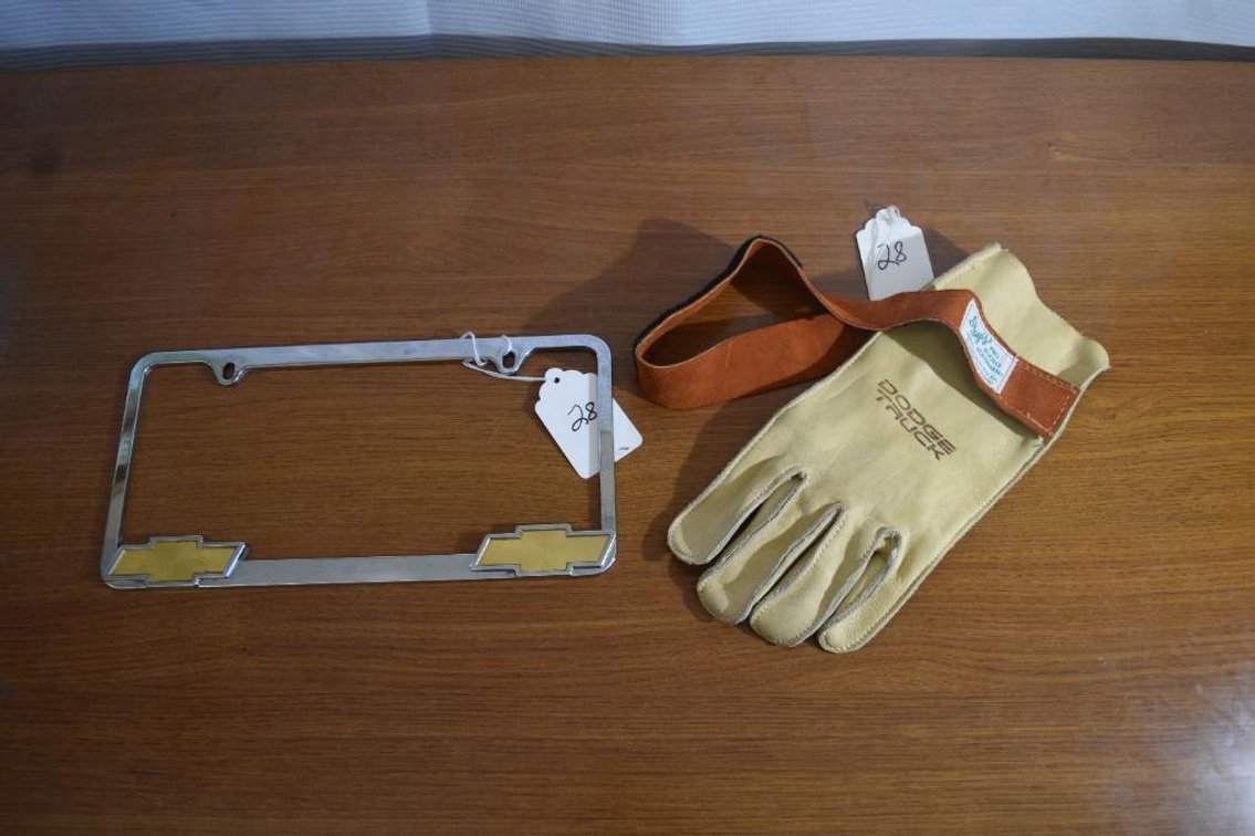 Dodge Truck Rodeo Bull Riding Glove And Chevy Bow Tie License Bracket