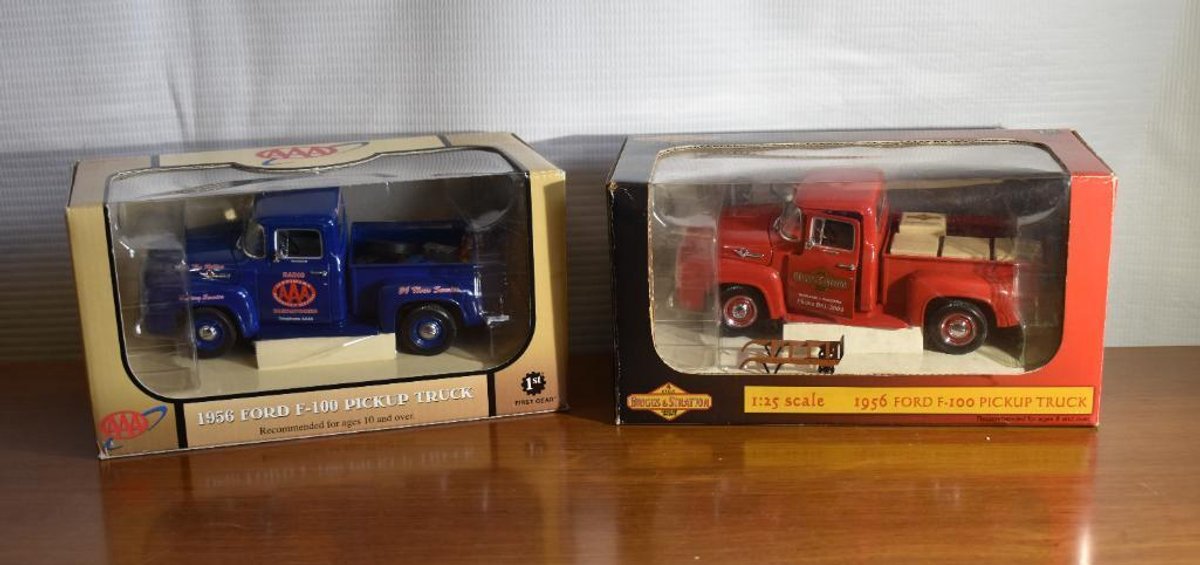 Pair Of 1st Gear 1/25 Scale 56 Ford Pickups. (1) AAA Truck and (1) Briggs and Stratton