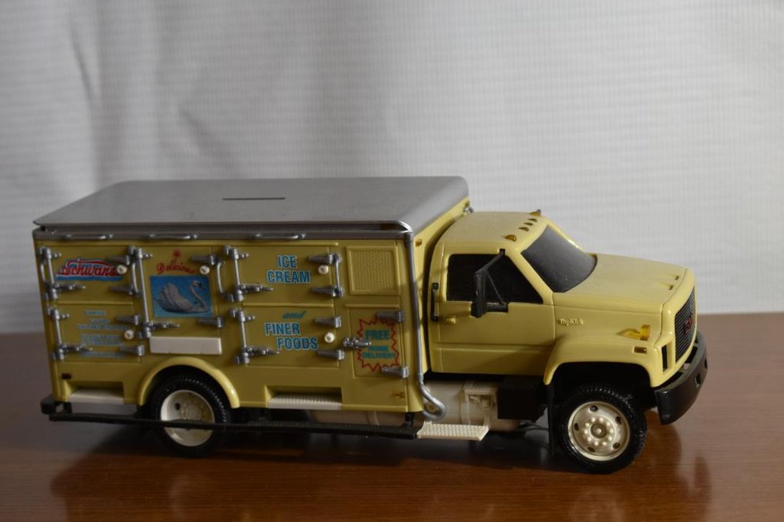 1998 GMC Schwan's Ice Cream Truck 1/25 Scale Bank With Battery Operated Lights NIB