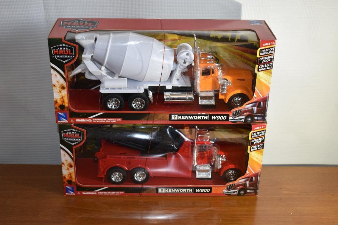 Long Haul Trucker Series By New Ray Kenworth W900 One Wrecker And (1) Mixer Truck 1/32 Scale NIB