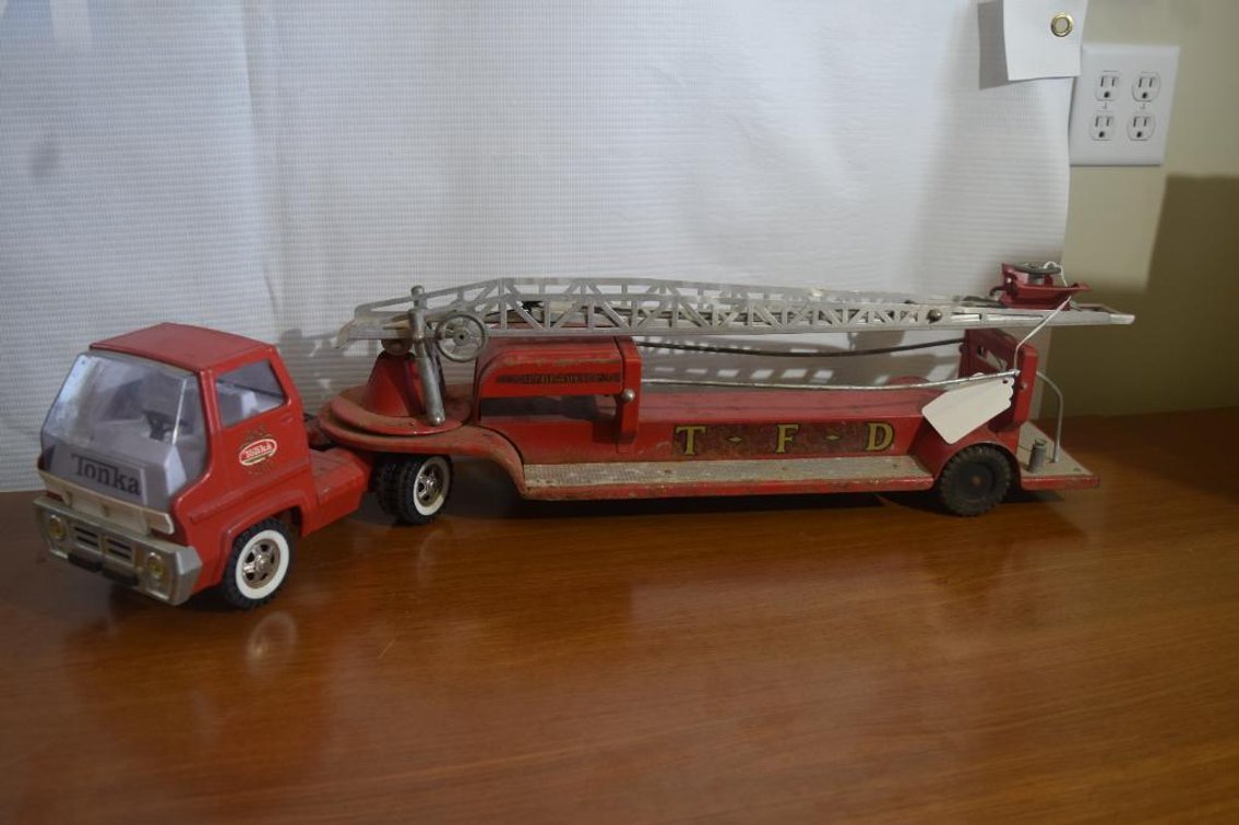 1960's Tonka Ladder Truck With Operating Ladders And Gas Turbine Semi Tractor