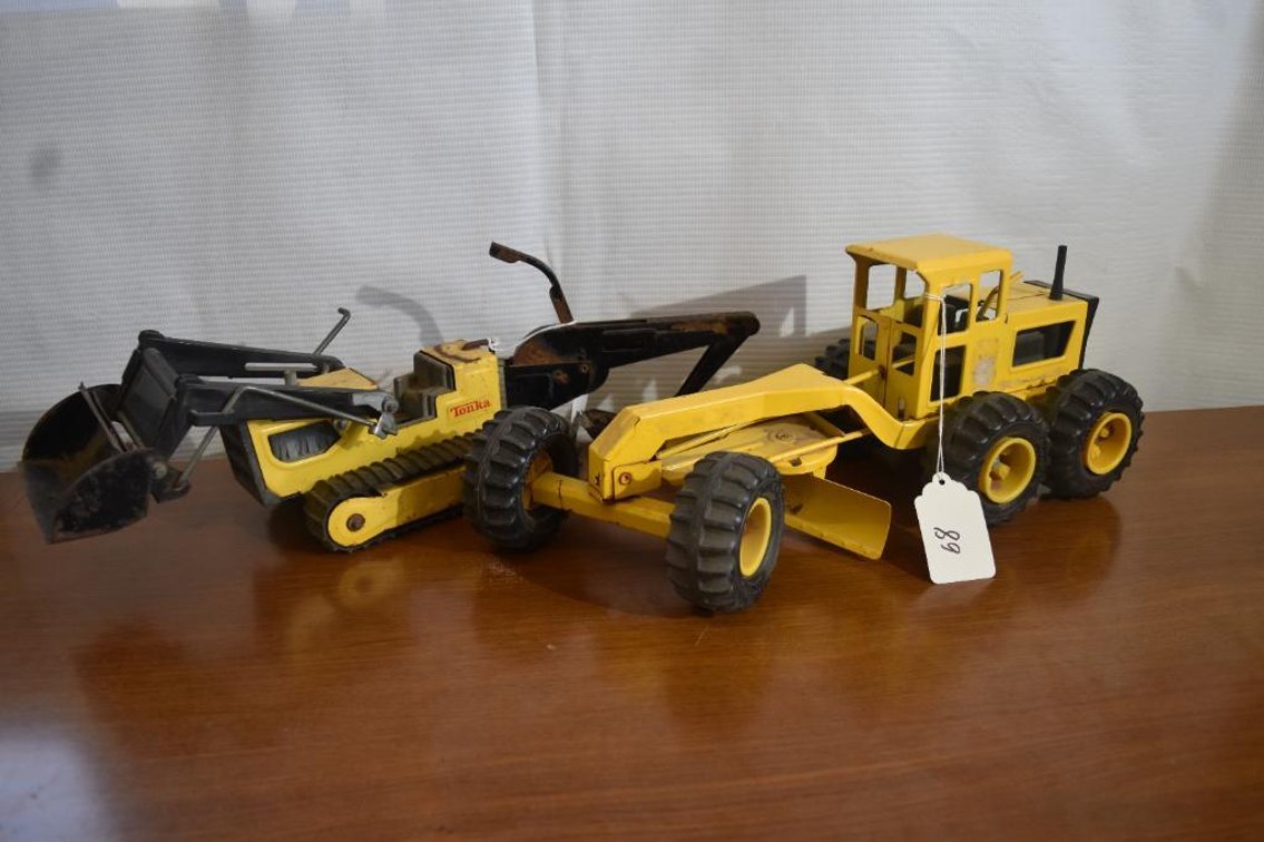 Tonka Motor Grader And Tonka T6 Crawler Loader-Backhoe