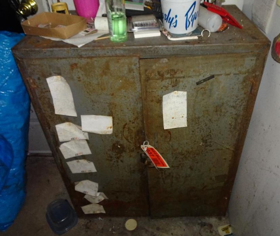 2-Door Metal Cabinet With Contents, 28x15x34" Tall