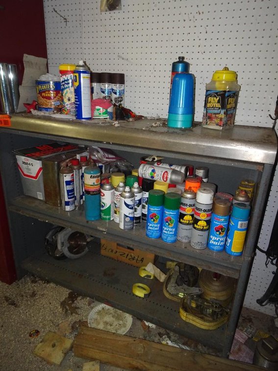 2-Door Metal Cabinet With Spray Paint and Contents, 48x77x40" Tall