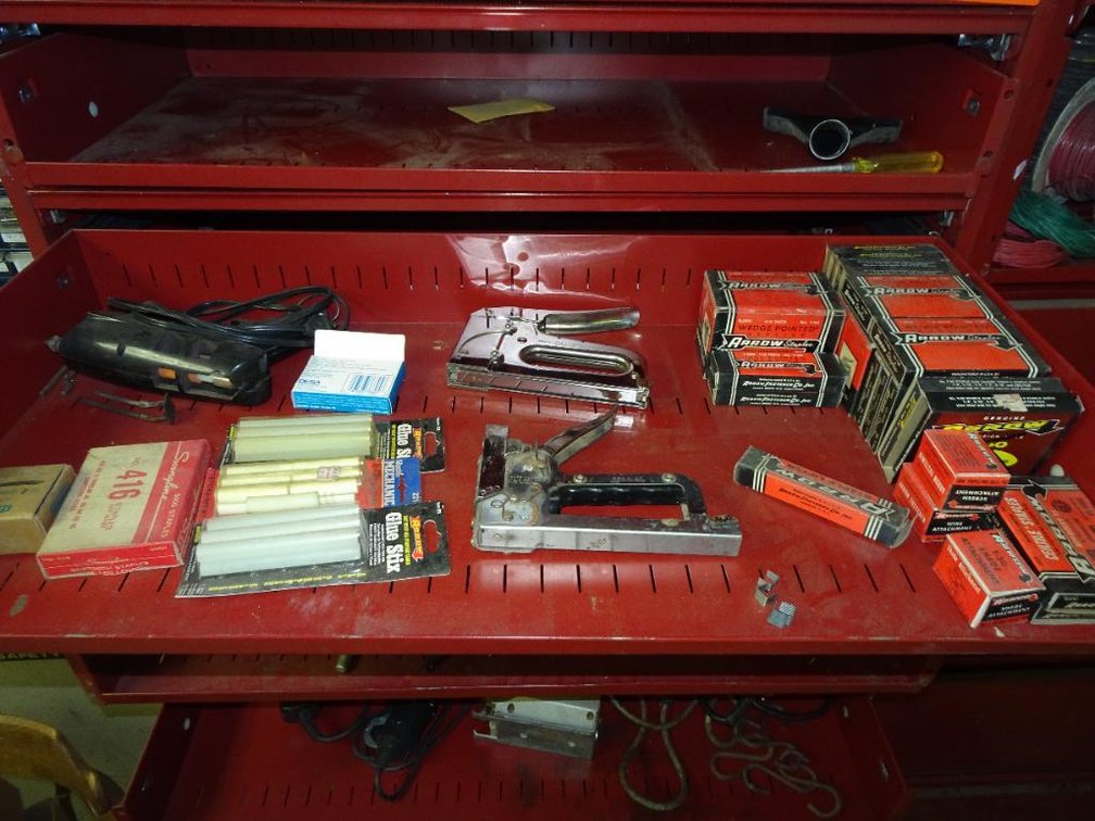 (2) Staplers With Staples And A Hot Glue Gun With Glue Sticks