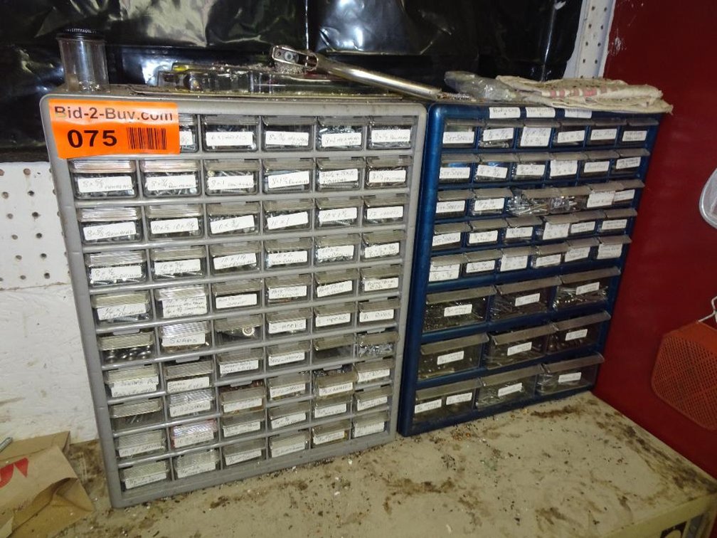 (2) Plastic Hardware Organizers With Assorted Hardware 14-1/2"x6"x18-1/2"T