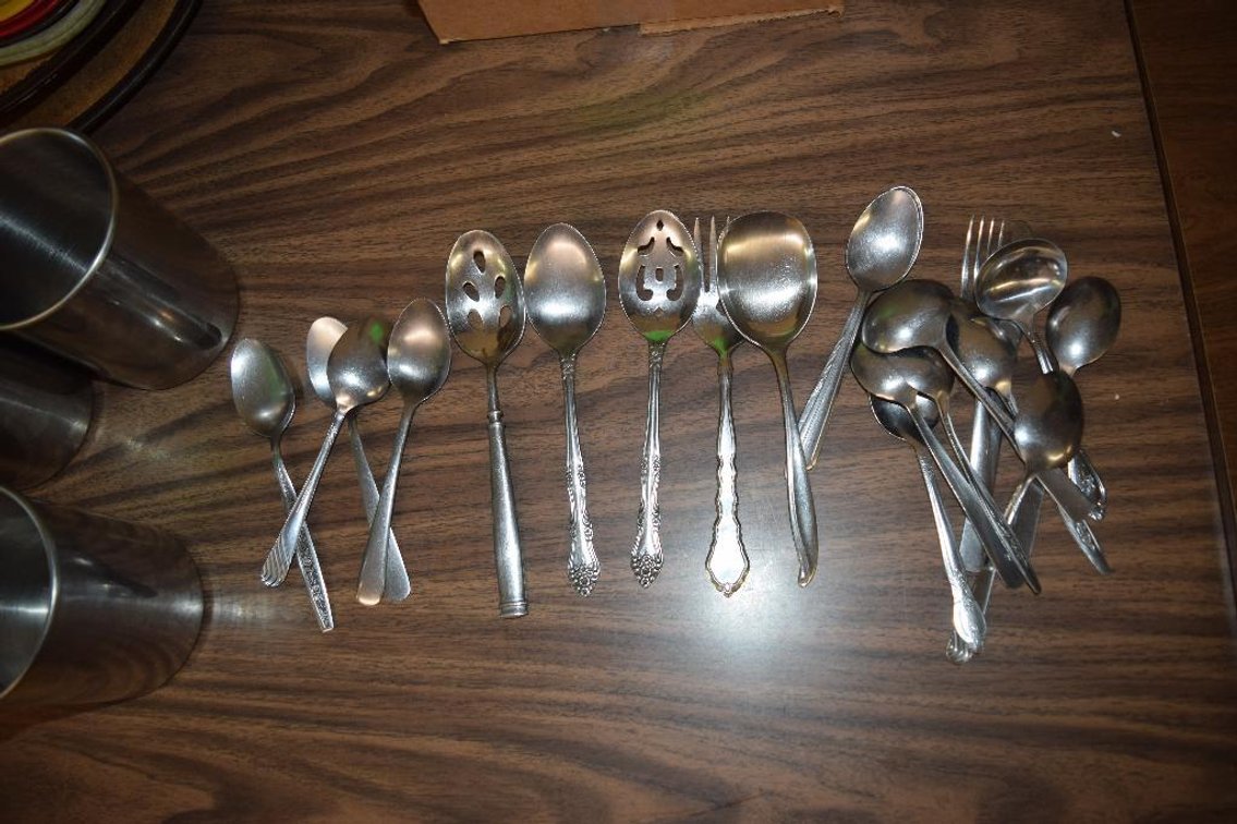 (4) Stainless Flatware Holders With Spoons