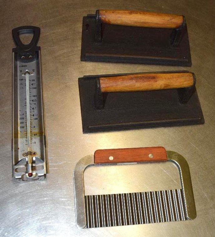(2) Burger Presses With Cheese Cutter And A Stainless Thermometer