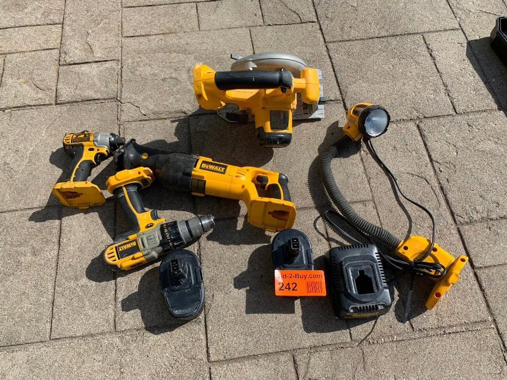 DeWalt 18V Sawzall, Skill Saw, Drill, Impact, (2) Batteries and Charger